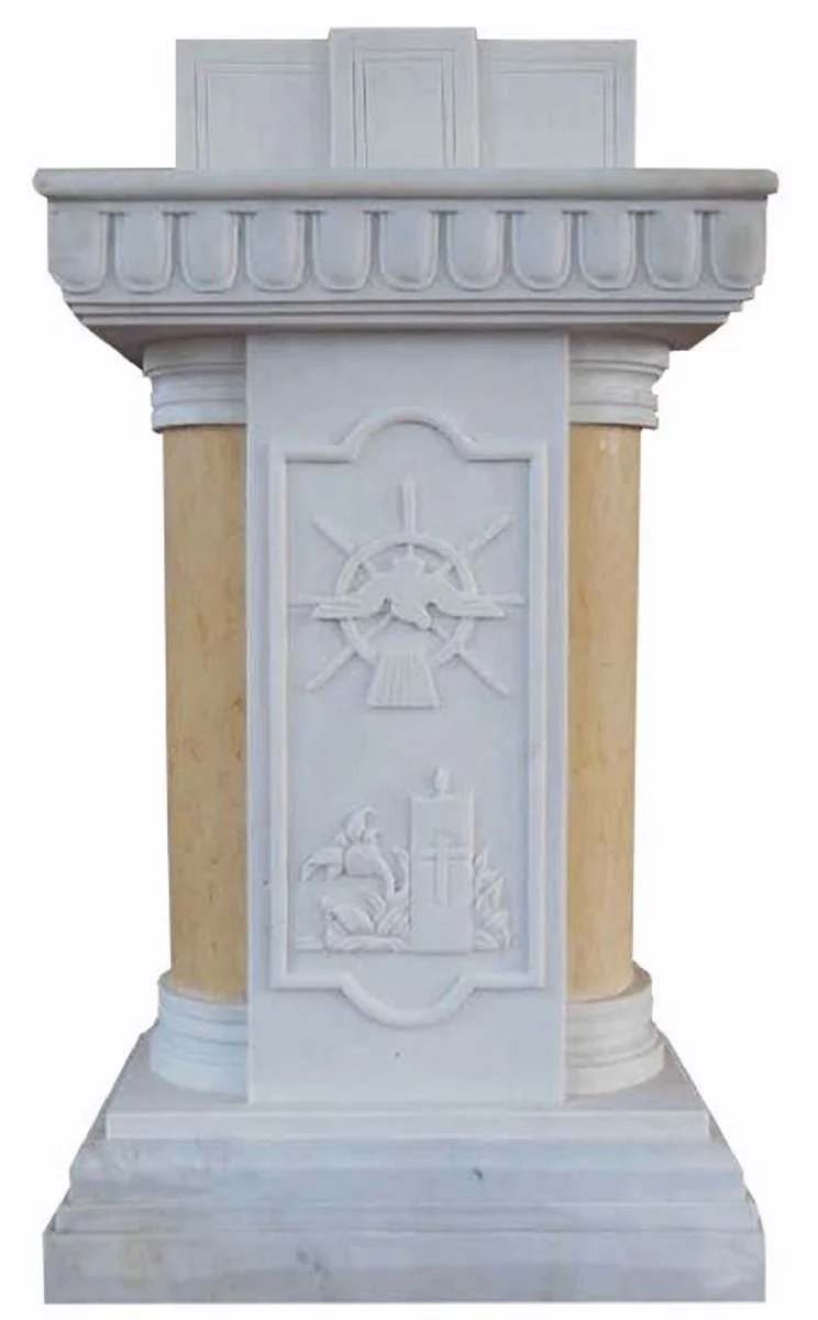 Luxury Baroque Lectern White / Beige H. 130 cm - Magnificent Marble Lectern - Luxury Marble Furniture in Baroque Style - Noble & Magnificent