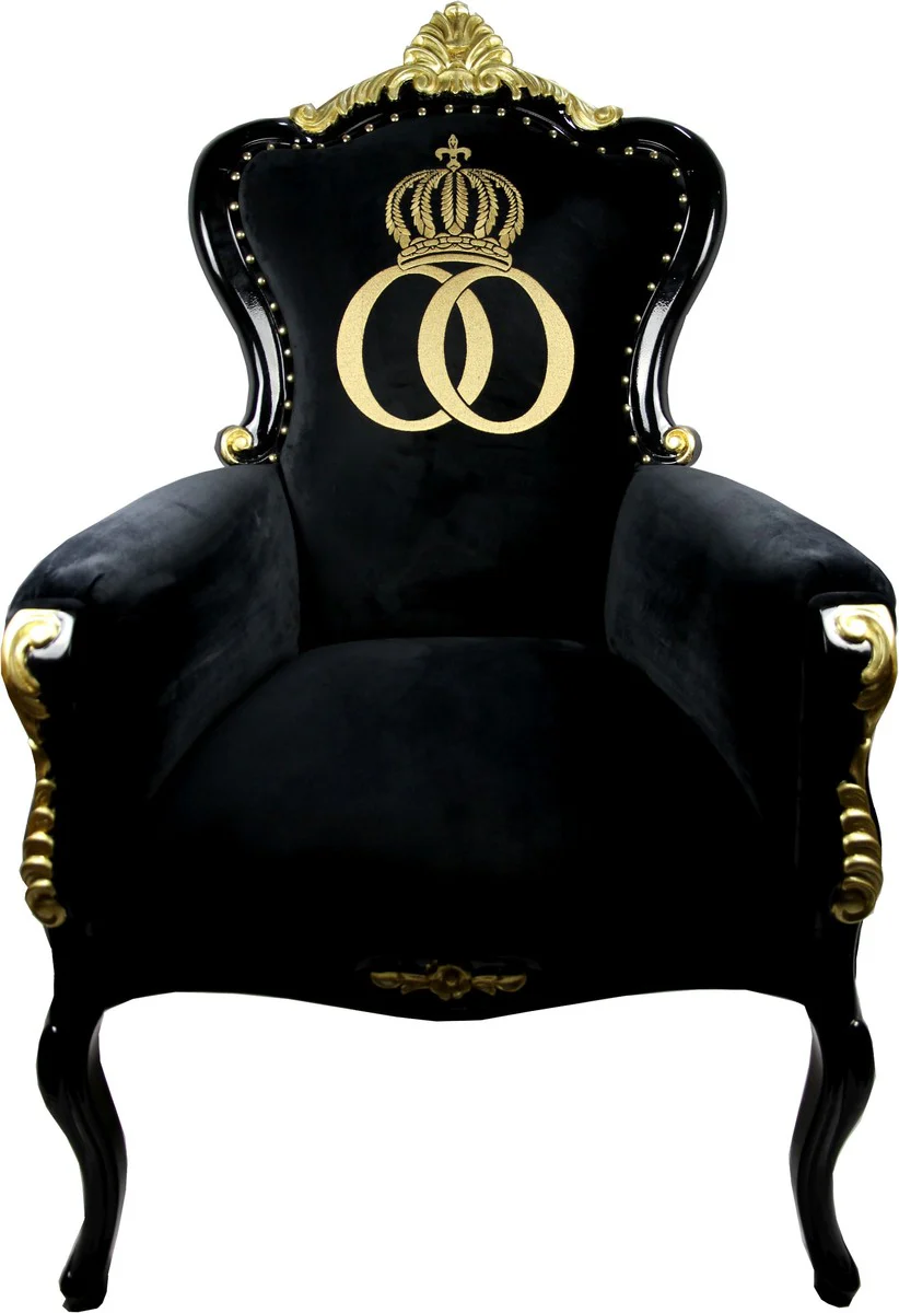 Pompöös by Luxury Baroque Armchair Bergere Black / Gold with Gold Crown - Pompööser Baroque Armchair designed by Harald Glööckler