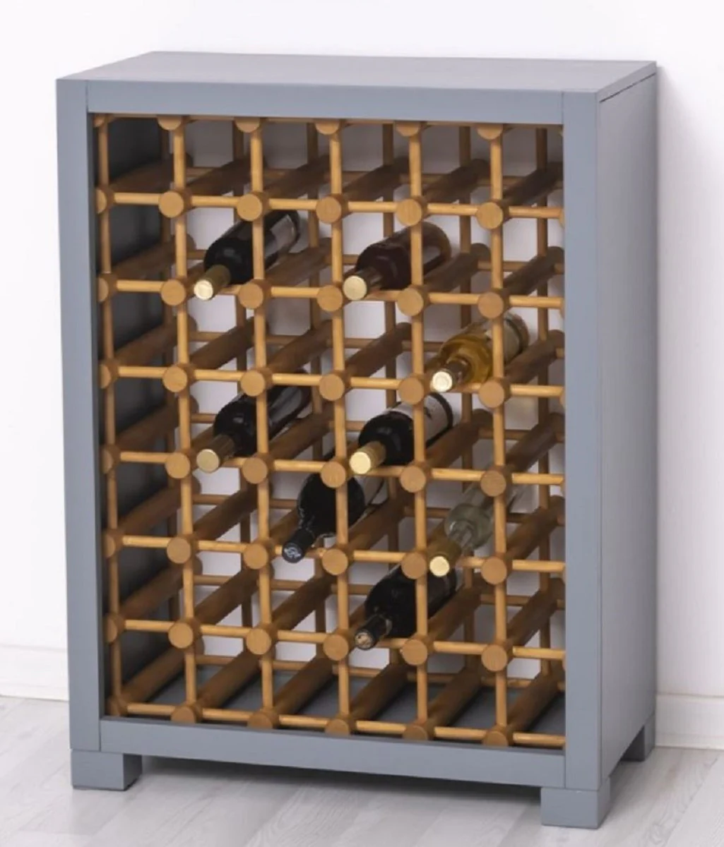 Country house style solid wood wine cabinet gray / natural colors 68 x 35 x H. 68 cm - Solid wood wine rack in country house style - Solid wood bar furniture - Country house style bar furniture