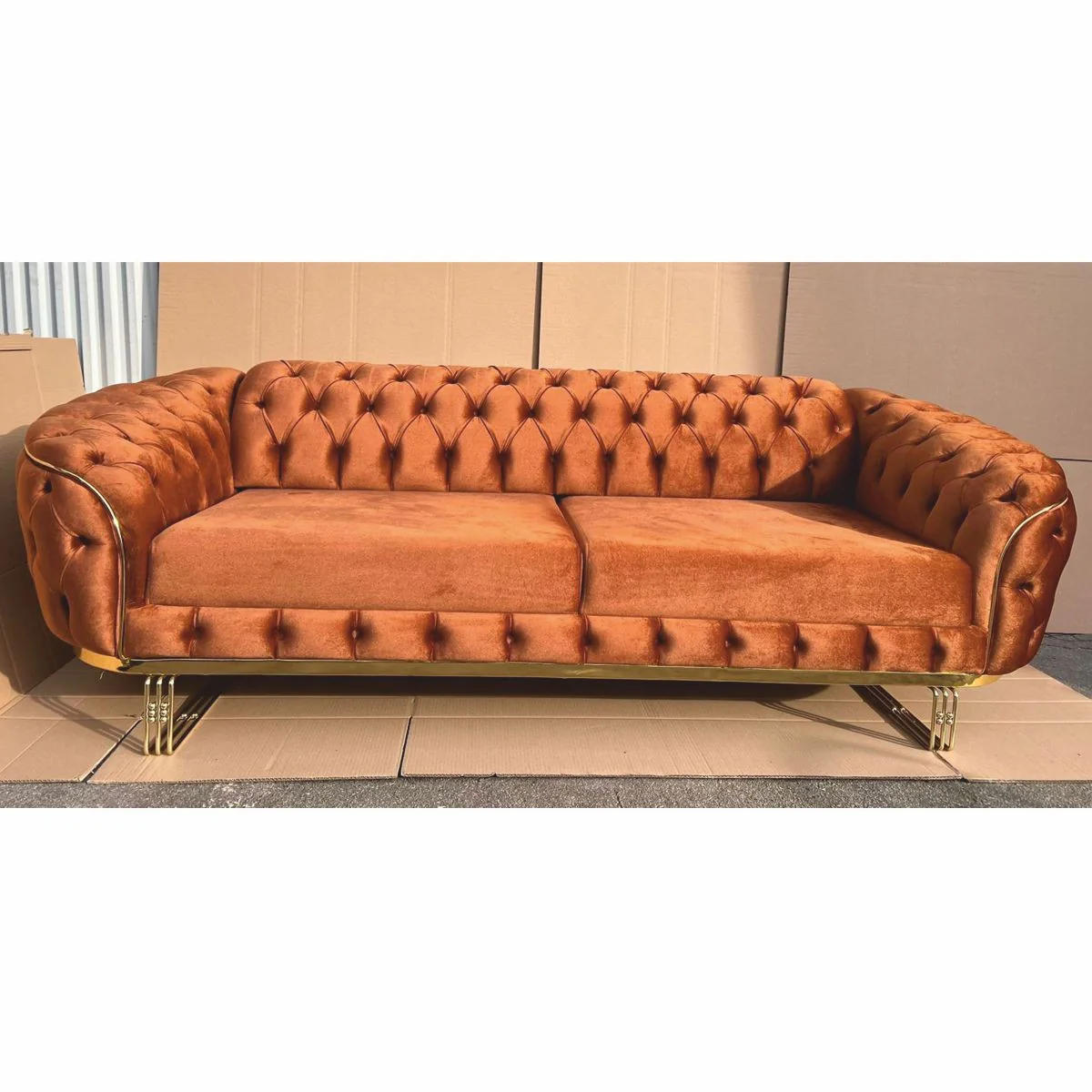 Luxury Chesterfield Velvet Sofa Brown / Gold 240 cm - Luxury Furniture
