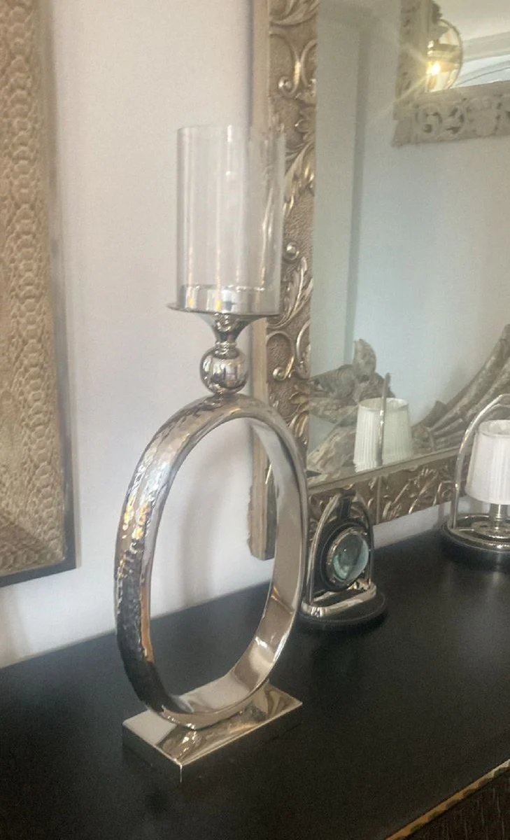 Designer Kerzenleuchter Silber 25 x 10 x H. 63 cm - Dekorativer Aluminium Kerzenleuchter - Deko Accessoires