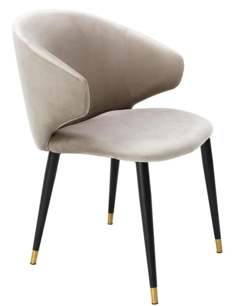 Luxury dining room chair with armrests beige / black / gold 57 x 66 x H. 83 cm - dining room furniture