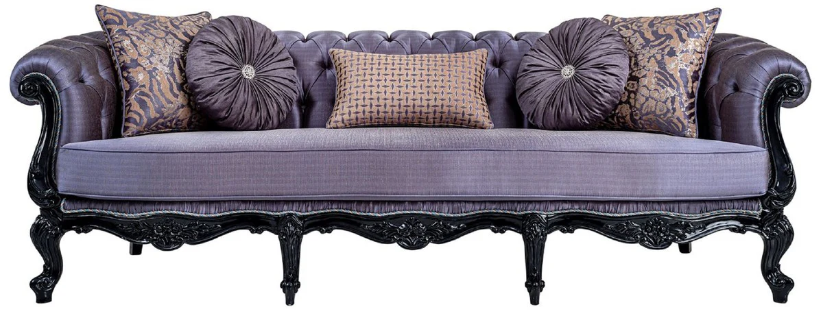 Luxury Baroque Sofa Purple / Black - Handmade Living Room Sofa with Decorative Pillows - Baroque Living Room Furniture