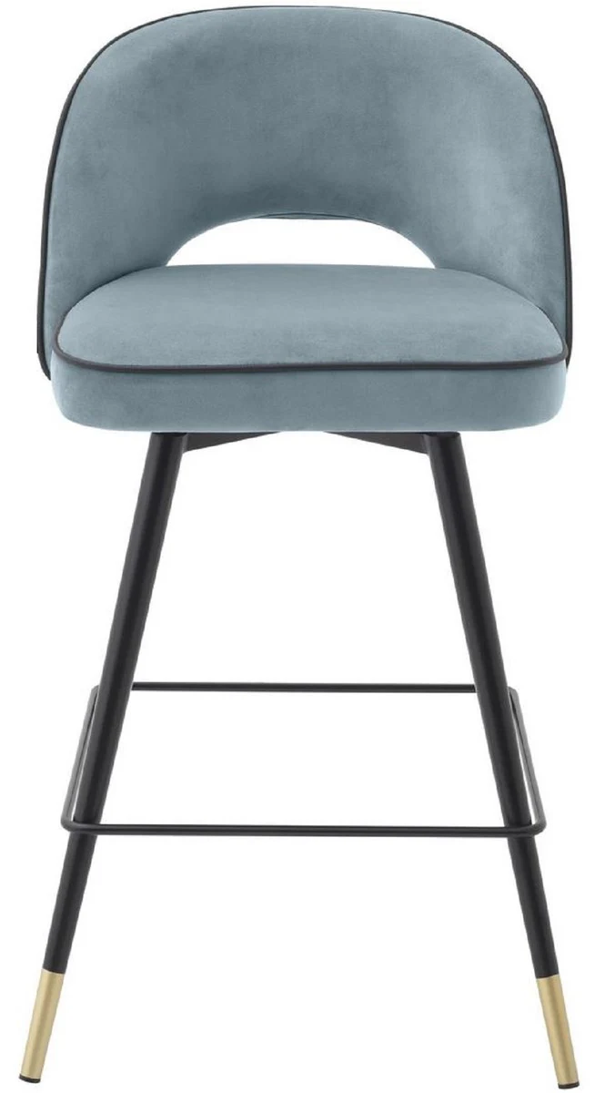 Luxury bar chair set blue / black / brass 51 x 52 x H. 103 cm - Bar chairs with swivel seat and elegant velvet fabric - Luxury bar furniture