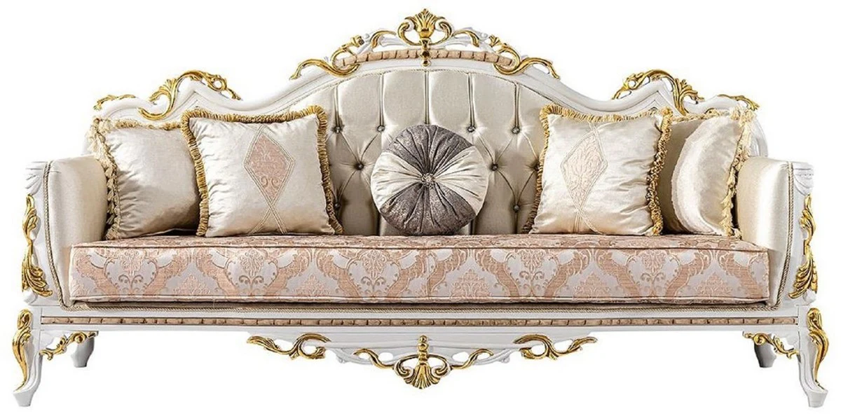 Luxus Barock Wohnzimmer Set Gold / Silber / Braun / Weiß / Gold - 2 Barock Sofas & 2 Barock Sessel & 1 Barock Couchtisch - Luxus Wohnzimmer Möbel im Barockstil - Barock Möbel