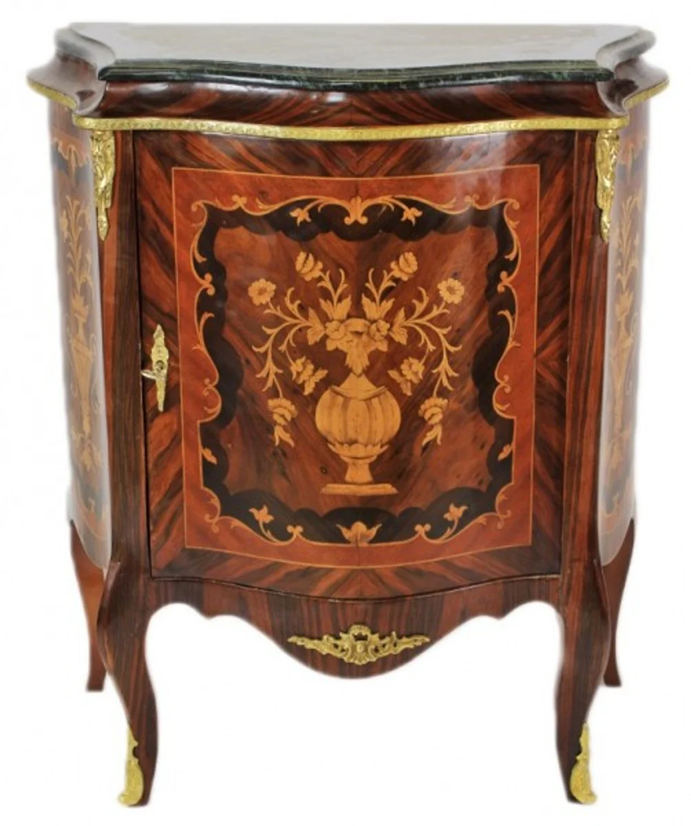 Baroque chest of drawers cabinet with marble top mahogany inlay - furniture chest of drawers