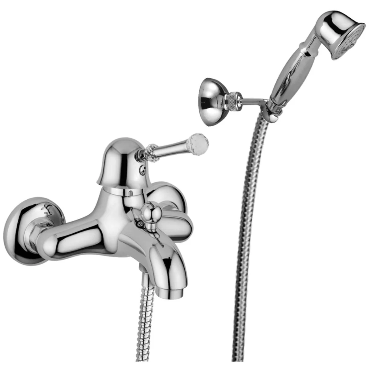 Luxury exposed shower single lever mixer with duplex shower set silver - luxury quality made in Italy