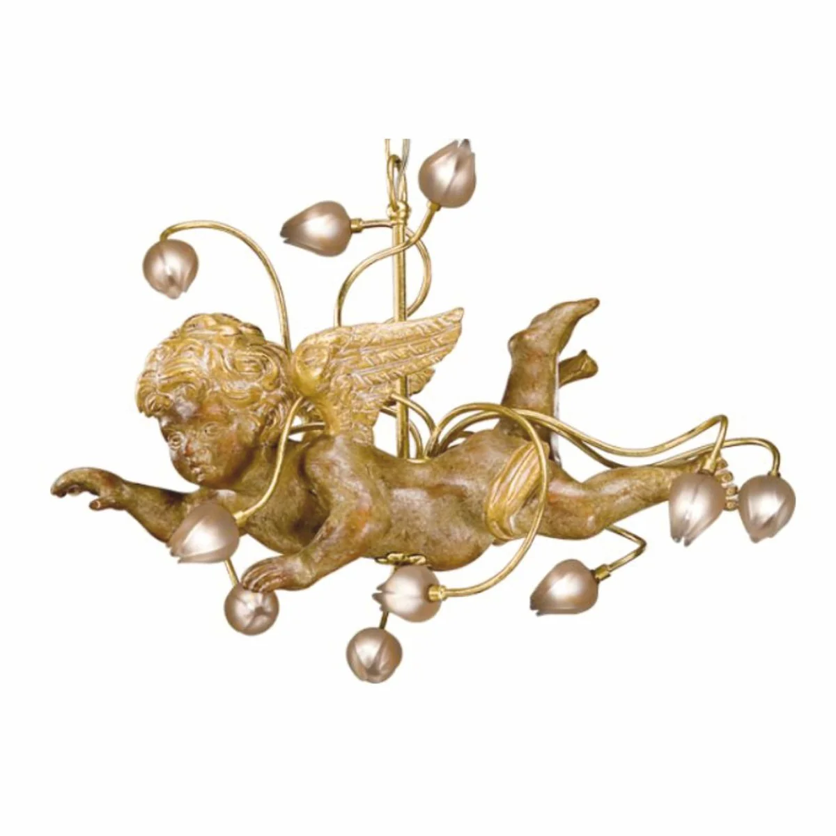 Luxury Art Nouveau LED hanging light antique gold / amber 60 cm - Made in Italy