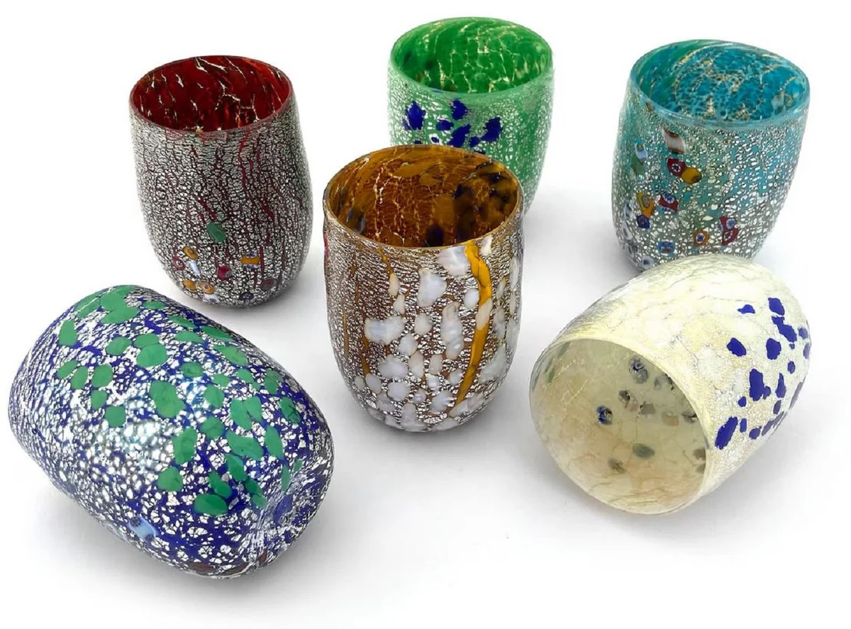 Luxury Murano crystal glass water glasses set of 6 colorful Ø 8 x H. 10.5 cm - Made in Italy