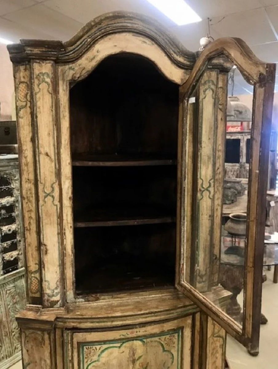 Landhausstil Eckschrank Vintage Handbemalt 95 x 65 x H. 200 cm - Massivholz Schrank mit 2 Türen - Küchenschrank - Landhausstil Möbel Schrank Ecke