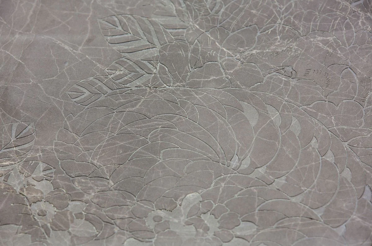 Designer coffee table gray with pattern / black 75 x 58 x H. 35 cm - luxury living room table with marble top