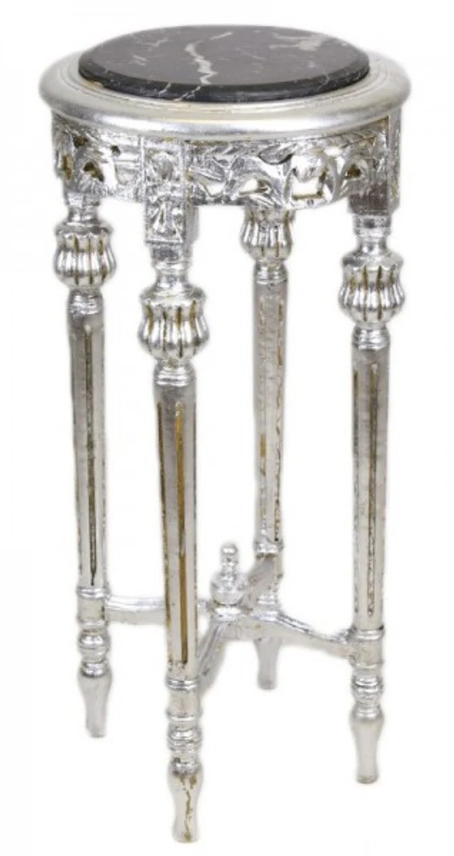 Baroque side table with black marble top round silver 70 x 35 cm antique style - telephone flower table