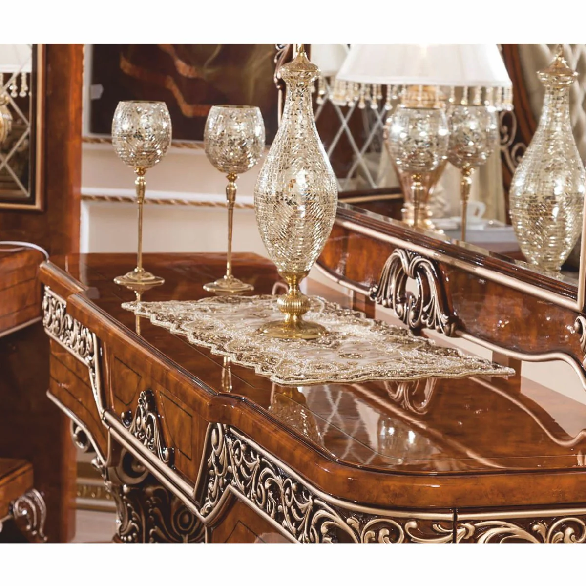 Luxus Barock Schminkkommoden Set Braun / Bronze / Gold - Barock Möbel