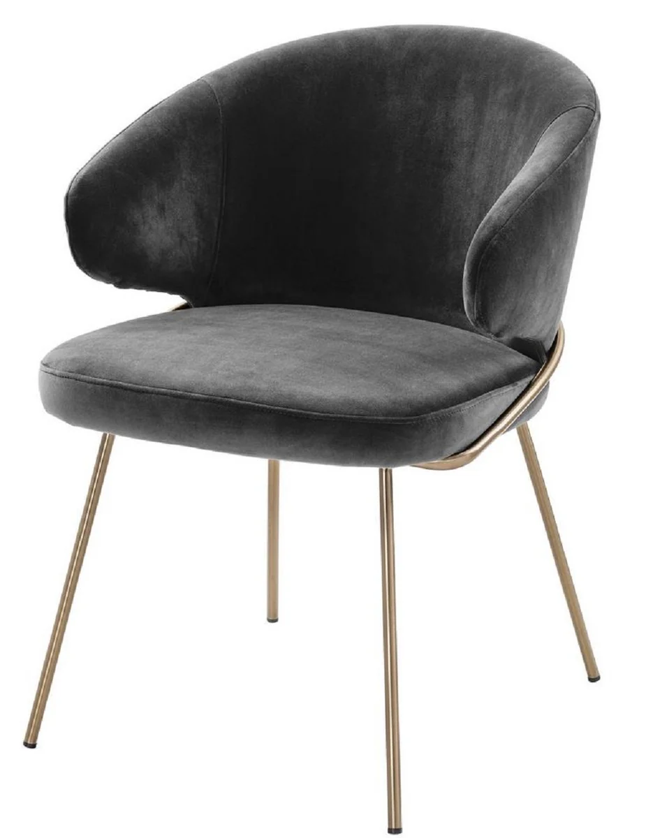 Luxury dining room chair with armrests dark gray / brass 60 x 64 x H. 81 cm - kitchen chair with elegant velvet fabric - dining room furniture