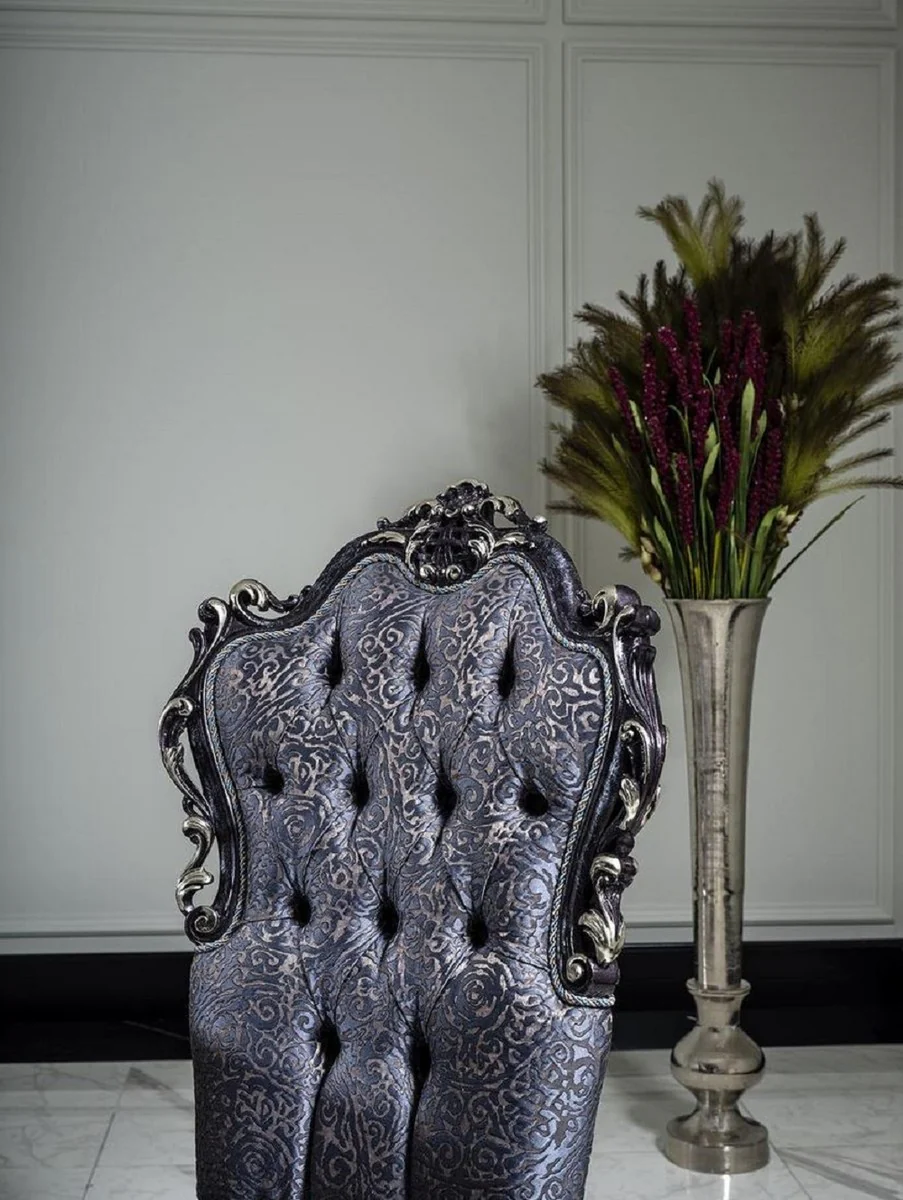 Luxury Baroque Dining Room Chair Set Blue / Gold - Handmade Kitchen Chairs Set of 6 - Baroque Dining Room Furniture - Noble & Magnificent