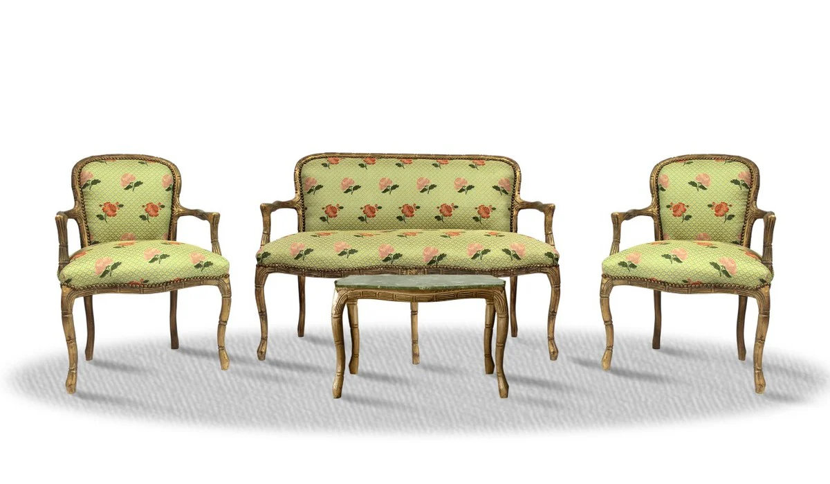 Baroque Salon Set Vintage Gold Light Green - Antique Style