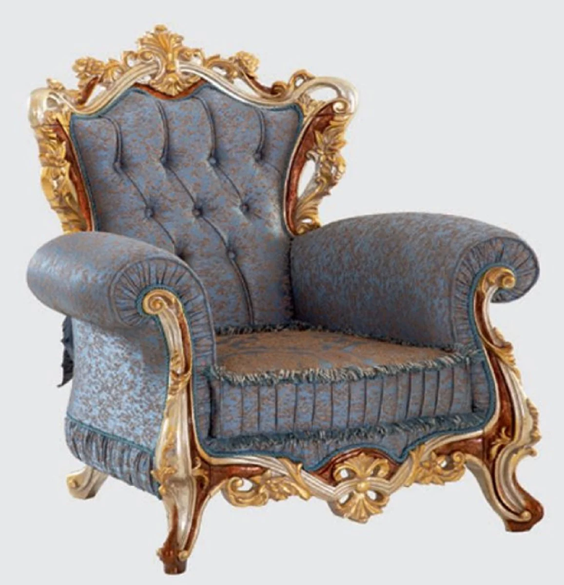 Luxury Baroque Living Room Set Blue / Copper / Silver / Brown / Gold - 2 Sofas & 2 Armchairs & 1 Coffee Table - Handmade Living Room Furniture in Baroque Style - Noble & Magnificent