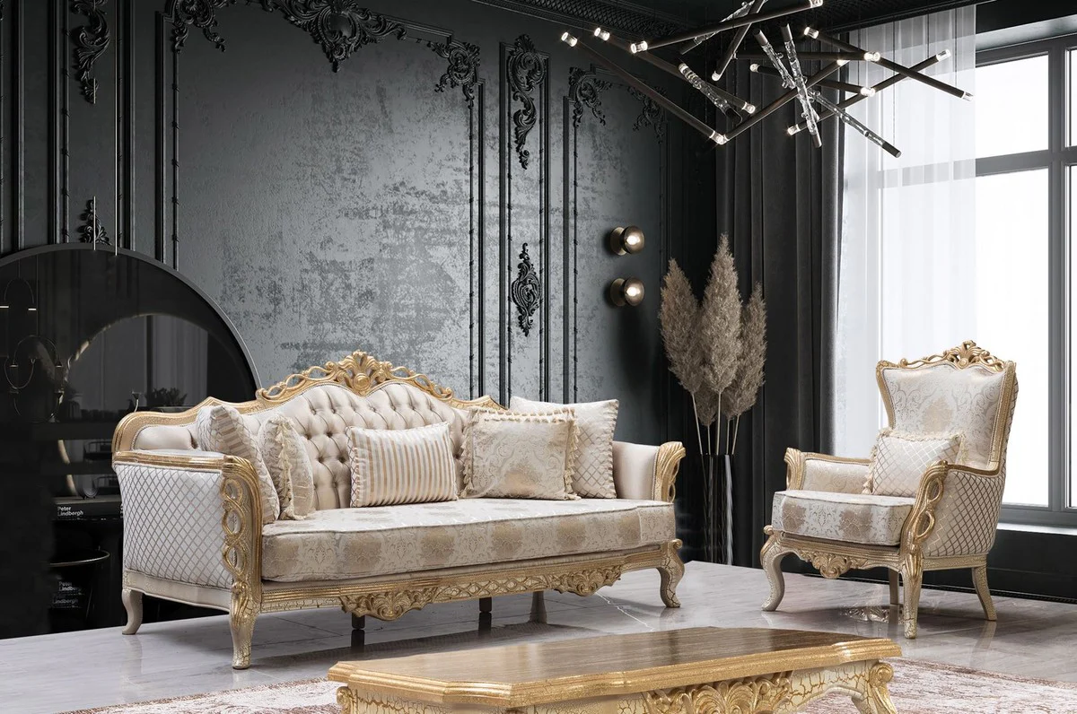 Luxury baroque coffee table antique gold / white 120 cm - baroque style living room furniture