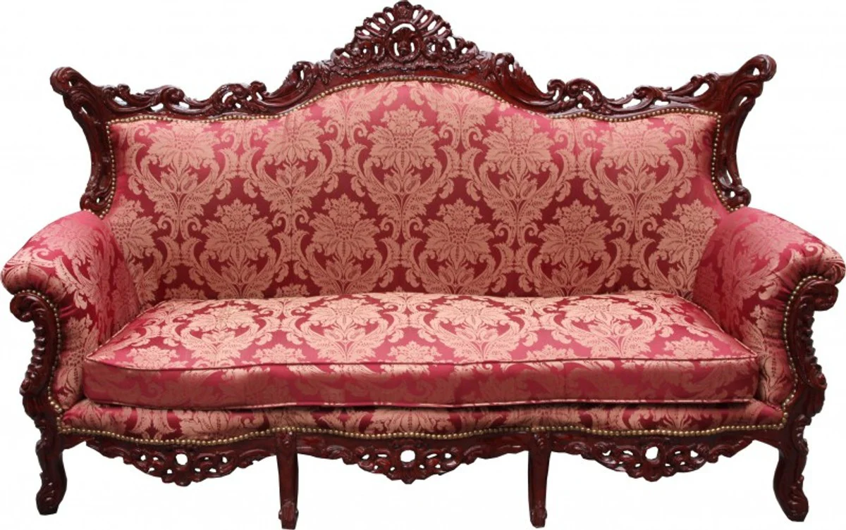 Baroque 3 Seater Sofa Master Bordeaux Pattern / Brown Red - Living Room Couch Furniture Lounge