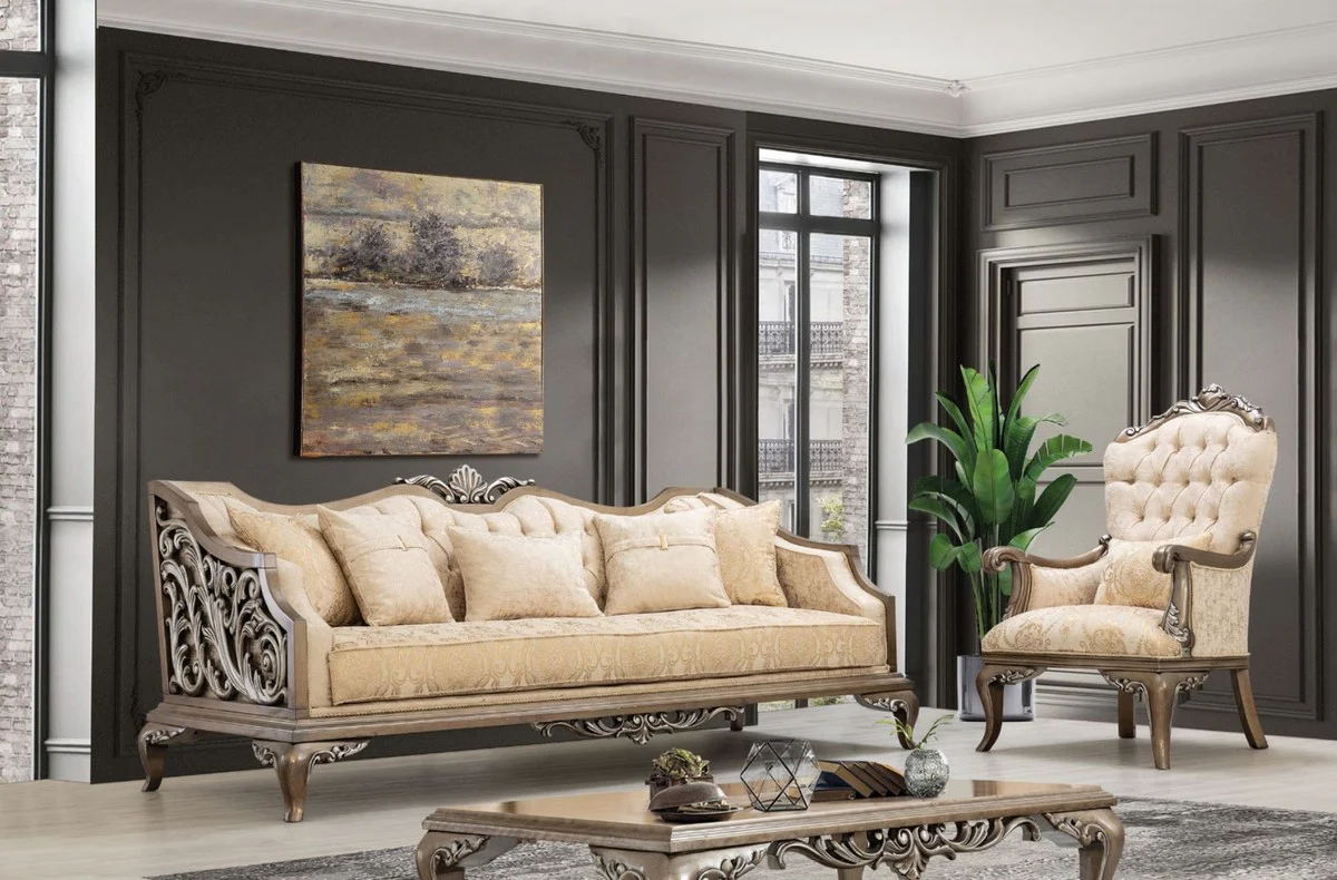 Luxury baroque coffee table brown / silver - magnificent living room table in baroque style - handmade solid wood table - baroque living room furniture