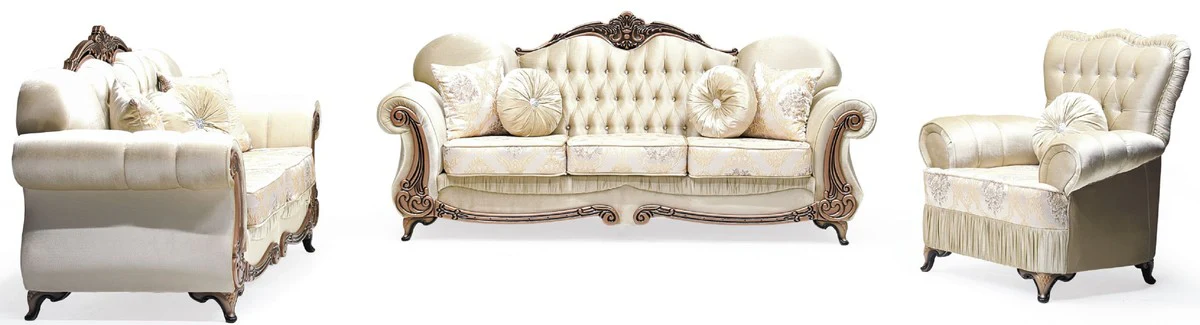 Luxury baroque sofa gold / copper - magnificent living room sofa with elegant pattern and glittering stones - living room furniture in baroque style - baroque furniture - noble & magnificent