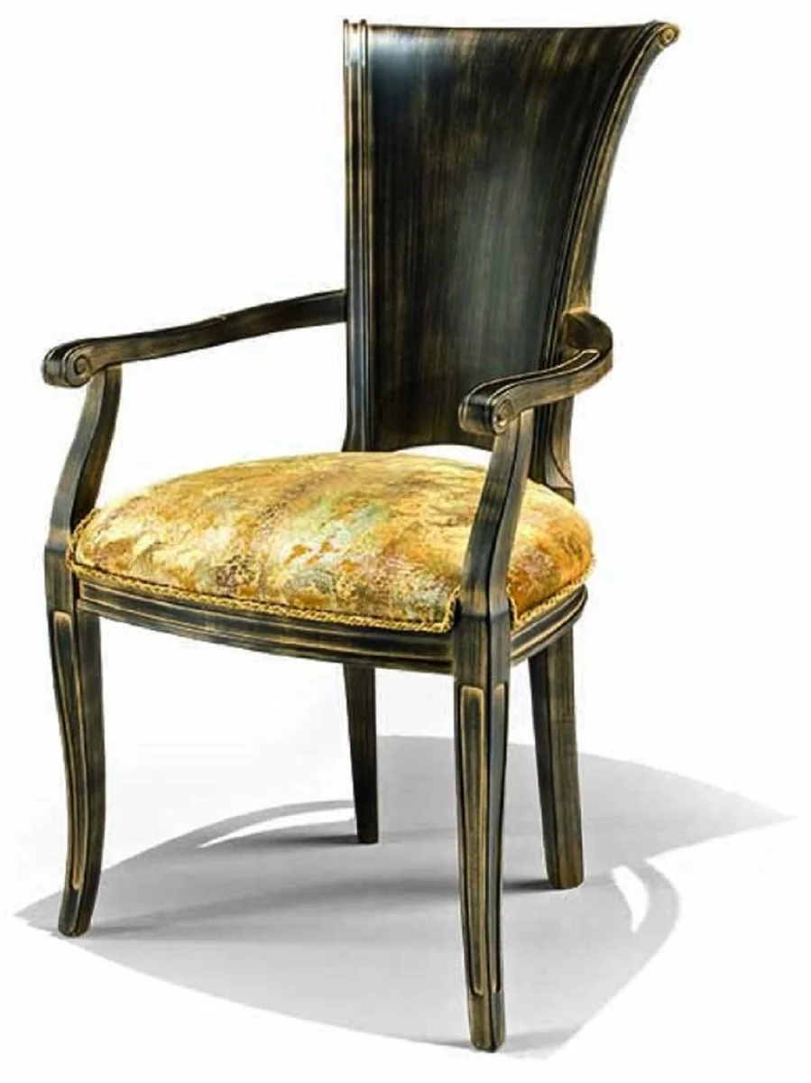 Luxury Baroque Dining Chair with Armrests Gold / Antique Black - Made in Italy