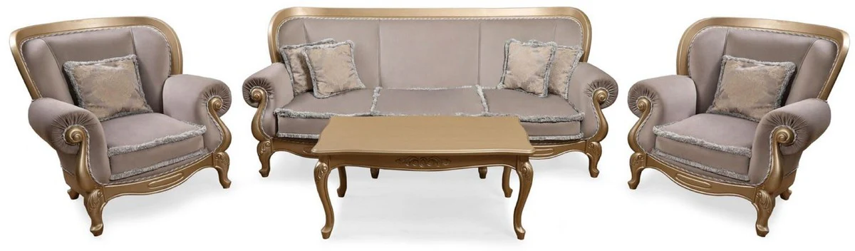 Luxury Baroque Living Room Sofa Gray / Gold - Handmade Baroque Style Sofa - Magnificent Luxury Living Room Furniture in Baroque Style - Baroque Furniture