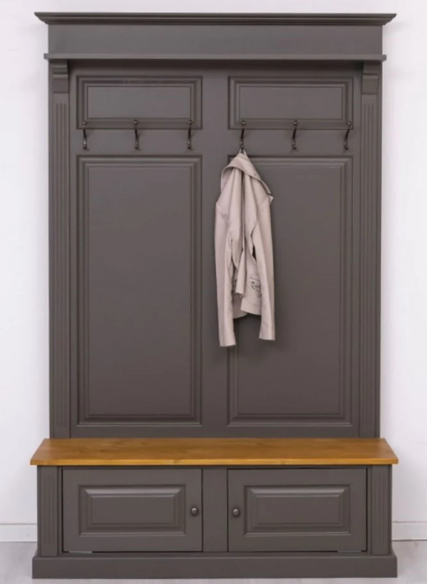 Country house style solid wood wardrobe dark gray / light brown 140 x 41 x H. 210 cm - wall wardrobe - hallway cabinet - hallway furniture - wardrobe furniture - country house style furniture