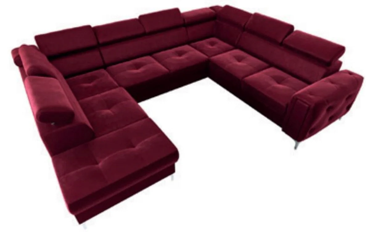 Luxury velvet living area Bordeaux red / silver 350 x 255 x H. 78-99 cm - U-shape sofa with adjustable headrests - living room furniture - luxury furniture - luxury furnishings