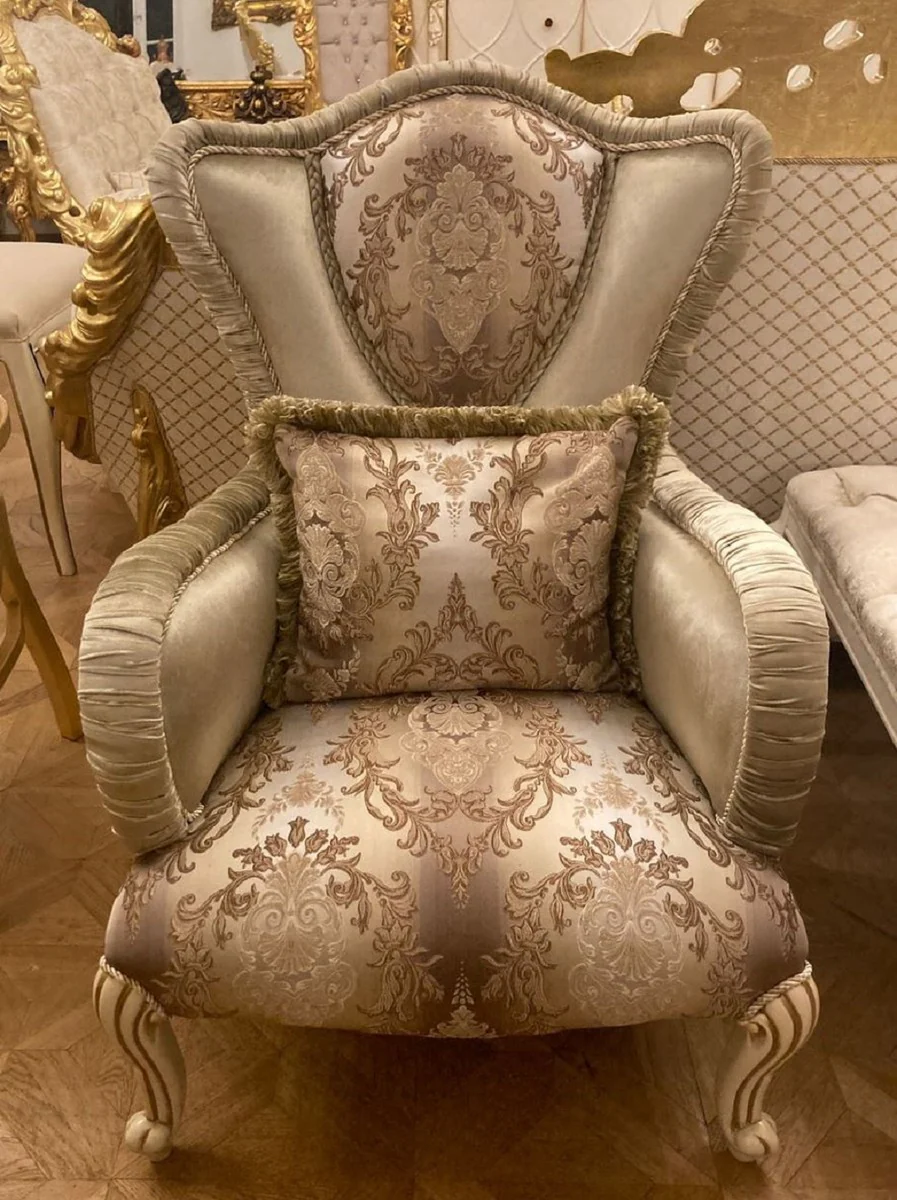 Luxus Barock Sessel Grün / Mehrfarbig / Creme / Braun - Prunkvoller Wohnzimmer Sessel mit elegantem Muster - Luxus Wohnzimmer Möbel im Barockstil - Barock Möbel - Edel & Prunkvoll