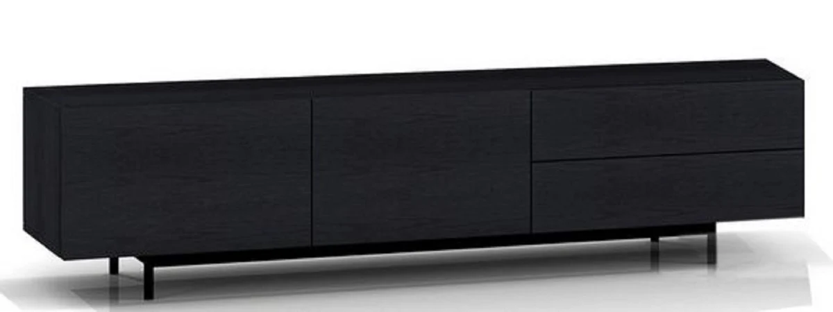 Luxury TV cabinet with 2 doors and 2 drawers black 180 x 50 x H. 46 cm - Solid oak wood cabinet - Luxury furniture