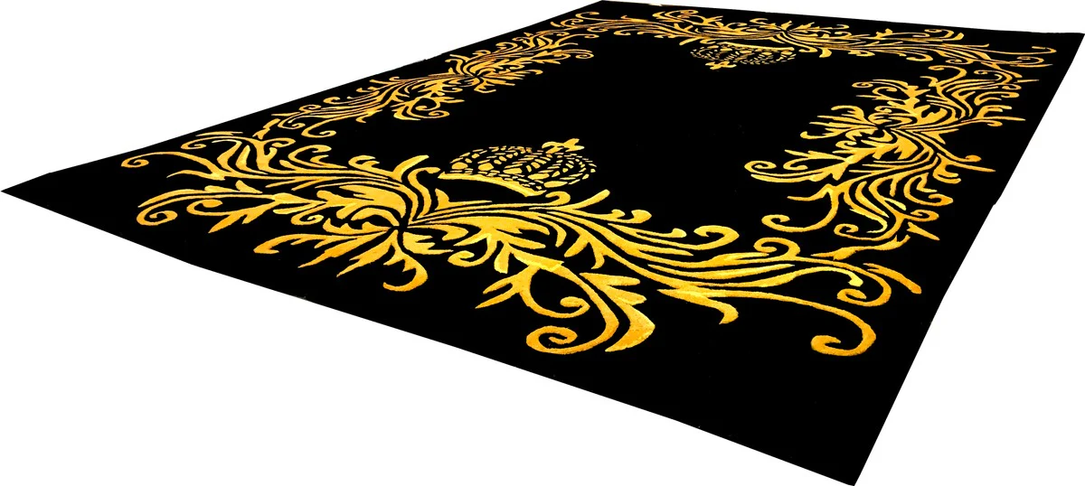 Pompöös by luxury carpet by Harald Glööckler 200 x 290 cm crown black / gold - baroque design carpet - hand-woven from wool