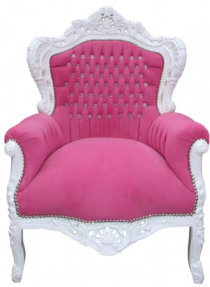 Barock Sessel King Rosa/Weiß mit Bling Bling Glitzersteinen