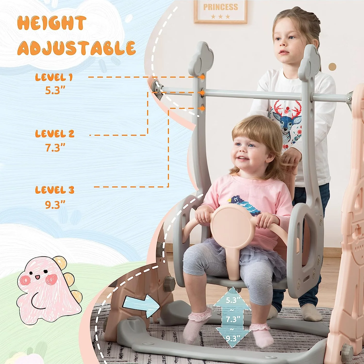 Merax 4-in-1-Rutsche für Kleinkinder, Indoor-Rutsche und Schaukel-Set für Kinder, freistehende Outdoor-Rutsche mit Basketballkorb (grüne Schaukelrutsche)