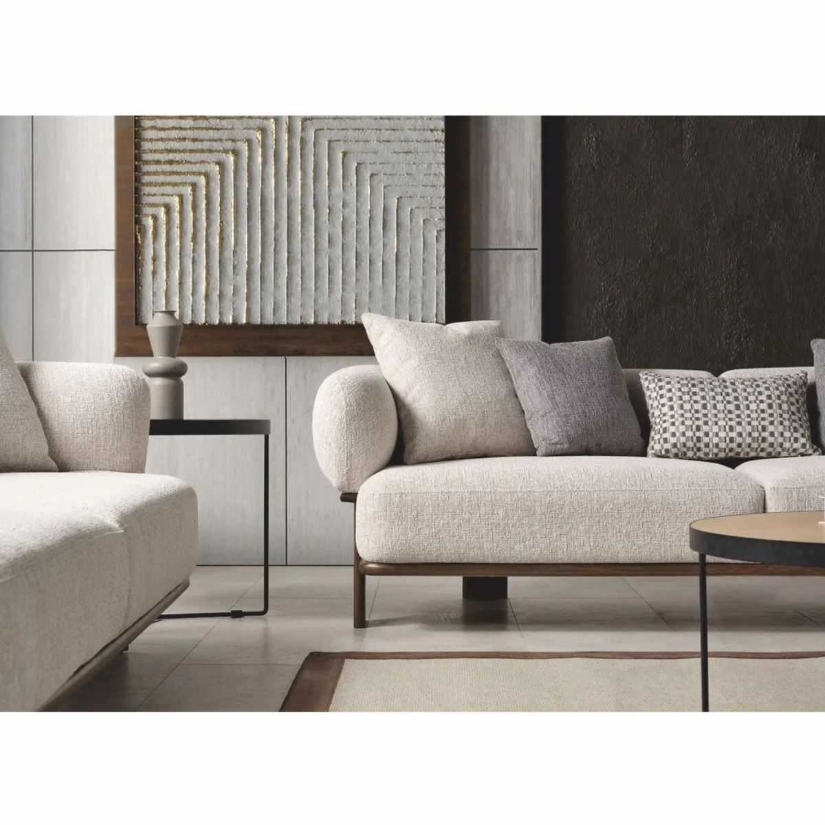 Luxury living room & hotel sofa light gray / dark brown 230 cm - luxury furniture