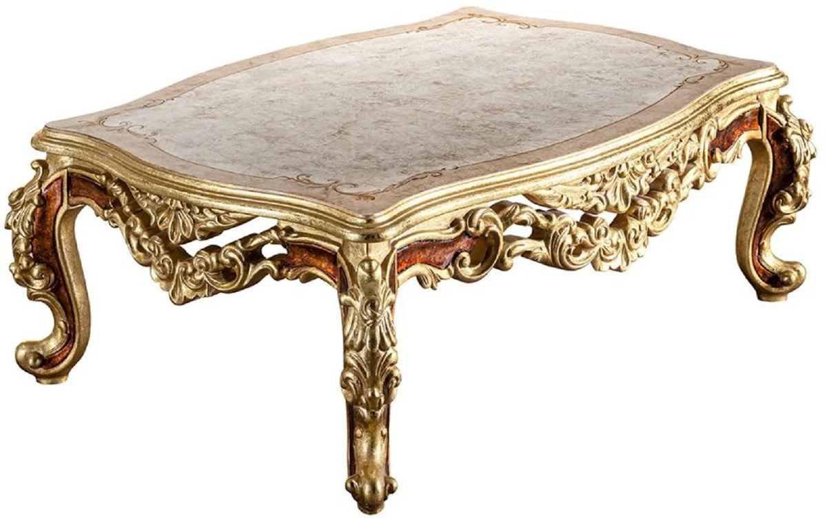 Luxury baroque coffee table beige / cream / gold / brown - magnificent solid wood living room table in baroque style - magnificent baroque furniture