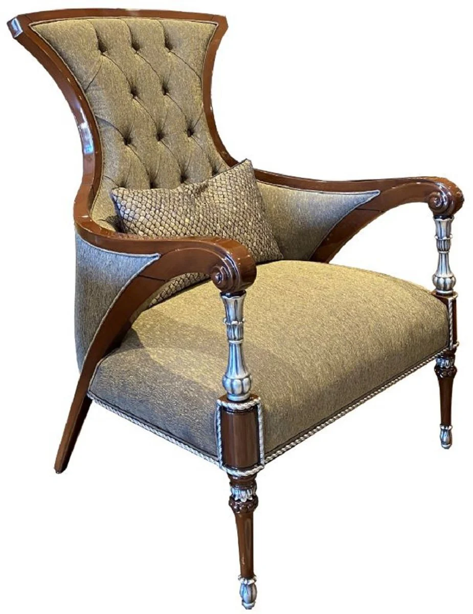 Luxury Baroque Living Room Set Gray / Brown / Silver - 2 Sofas & 2 Armchairs & 1 Coffee Table - Handmade Baroque Living Room Furniture - Noble & Magnificent