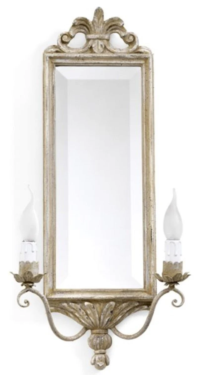 Luxury Baroque double wall lamp with mirror antique beige 33 x 13 x H. 65 cm - Magnificent wall lamp in Baroque style - Baroque lights - Luxury quality - Made in Italy