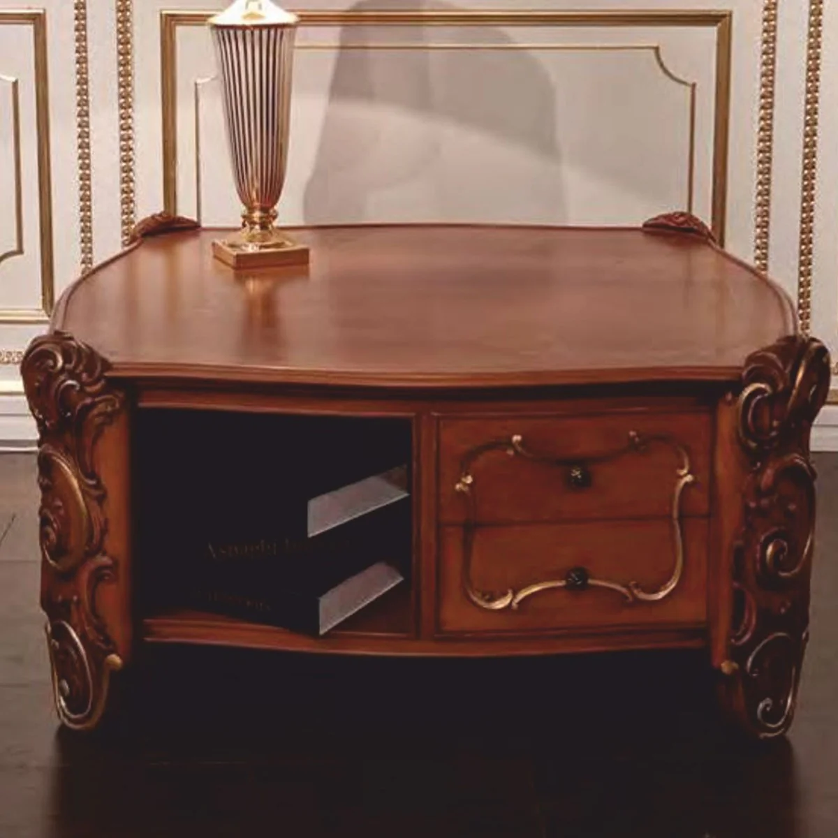 Luxury Baroque Coffee Table Brown 90 cm - Baroque Furniture - Made in Italy
