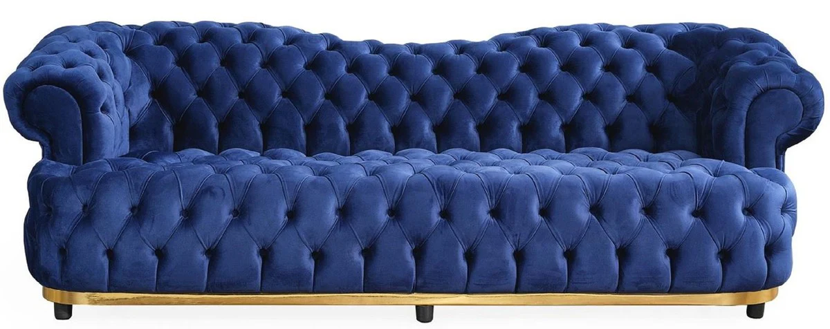 Luxury Chesterfield Velvet Sofa Blue / Gold / Black 240 cm