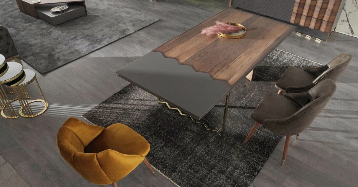Luxury dining table brown / gray / gold 220 x 105 x H. 75 cm - Rectangular kitchen table - Dining room furniture - Kitchen furniture - Luxury furniture - Luxury furnishings