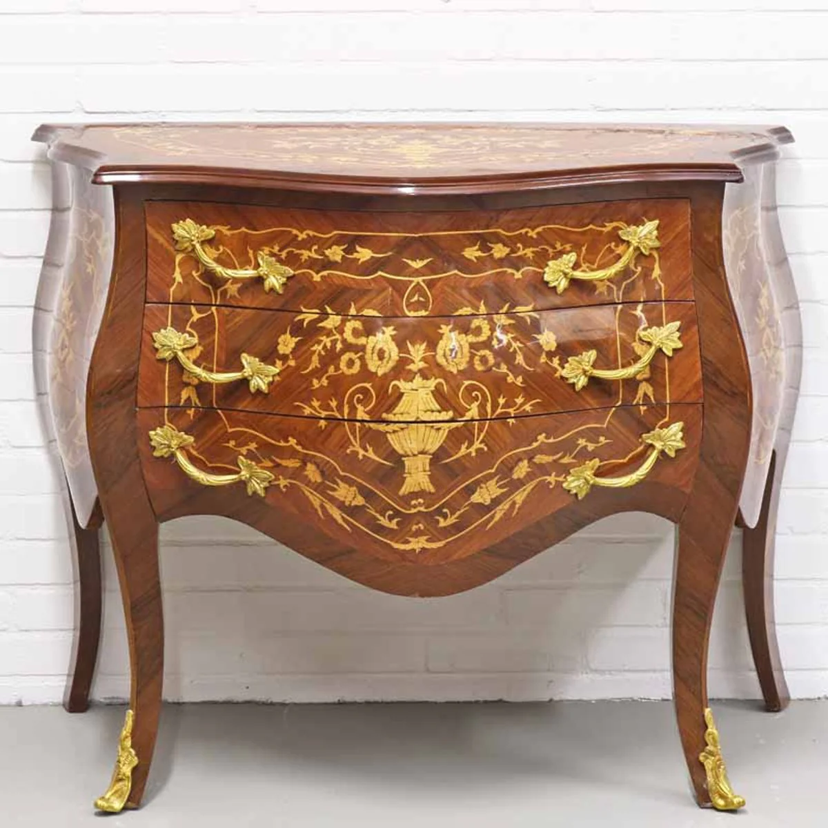 Baroque style chest of drawers with 3 drawers in brown inlay / gold 100 x 50 x H. 80 cm - furniture in antique style