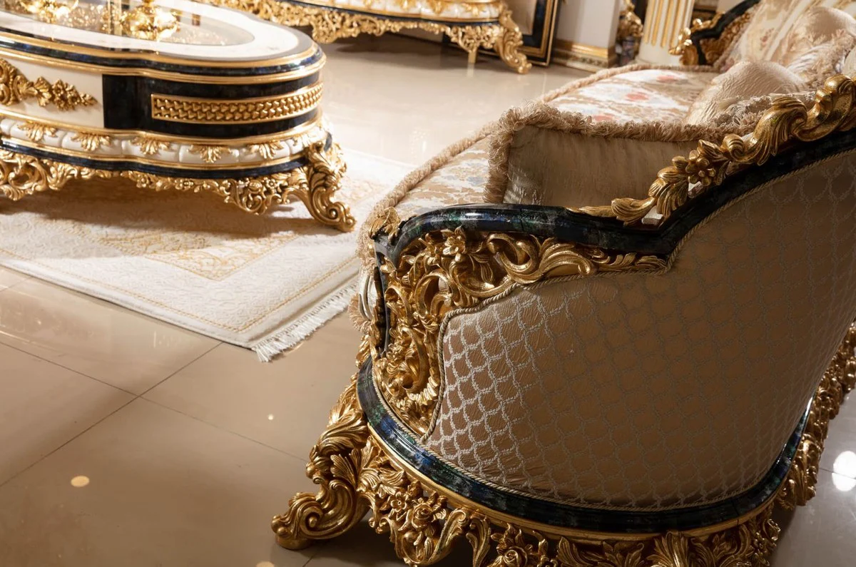 Luxury Baroque Sofa Gold / Multicolored / Blue / Gold - Magnificent Living Room Sofa with Elegant Pattern - Baroque Living Room Furniture - Noble & Magnificent