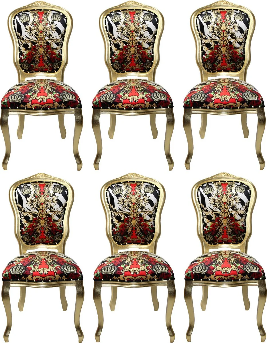 Pompöös by Luxury Baroque Dining Room Chairs Crown Black / White / Red / Gold - Pompöös Baroque Chairs designed by Harald Glööckler - 6 dining chairs