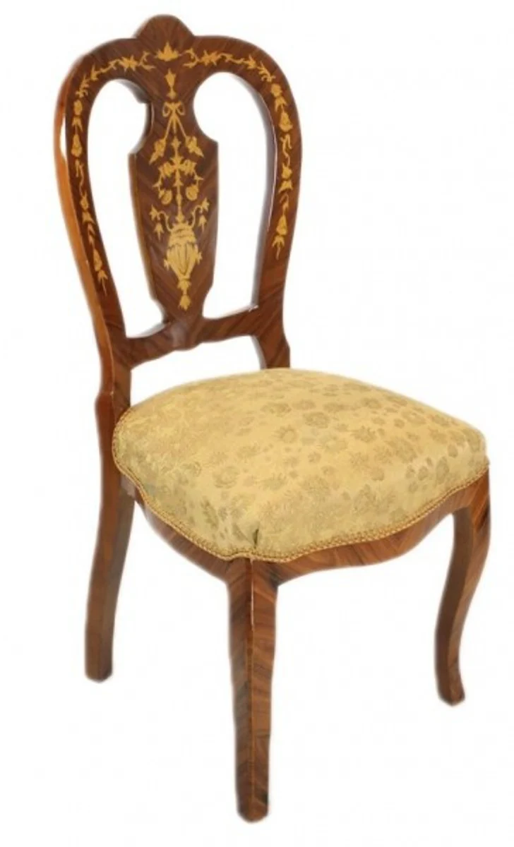 Baroque Luxury Dining Chair Gold Pattern / Mahogany Inlaid - Antique Style - Furniture