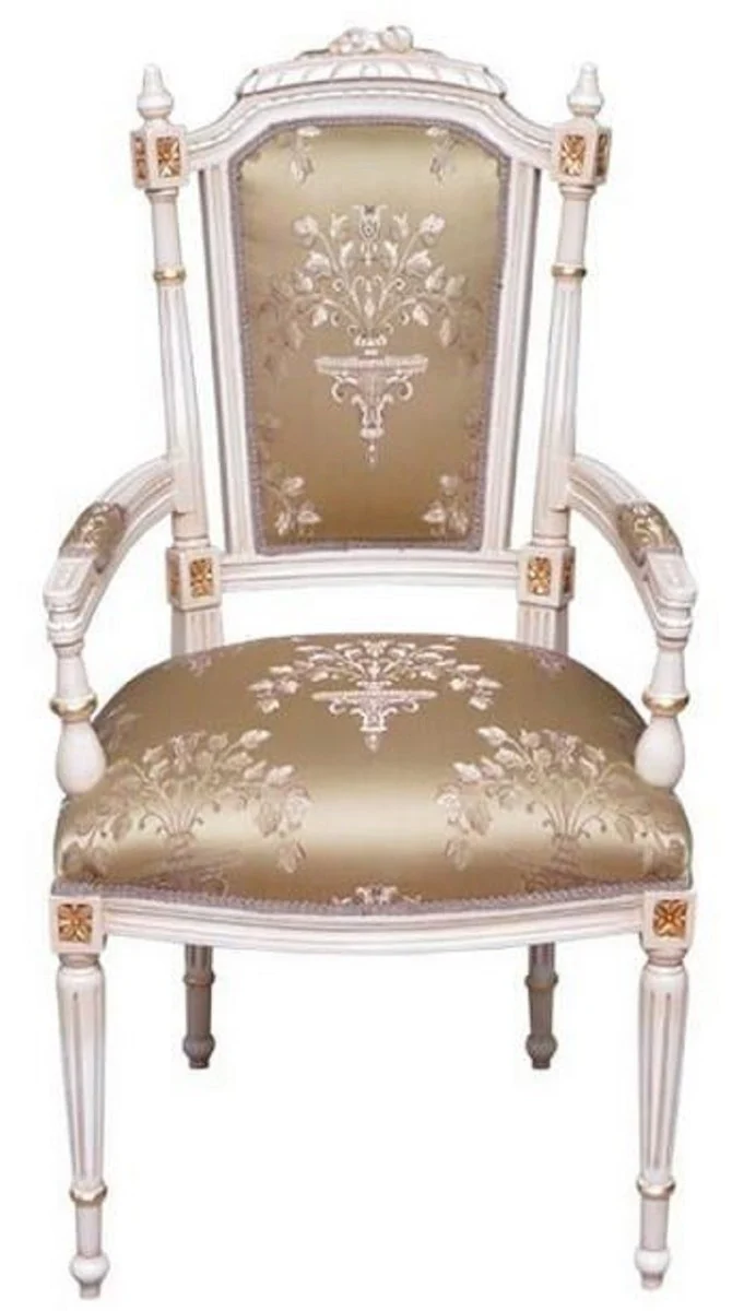 Baroque dining room chair gold / cream / gold - handmade antique style chair with armrests - dining room furniture in baroque style