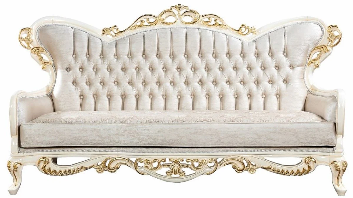 Luxury Baroque Sofa Silver / White / Gold - Handcrafted Baroque Style Living Room Sofa with Elegant Pattern - Magnificent Baroque Living Room Furniture
