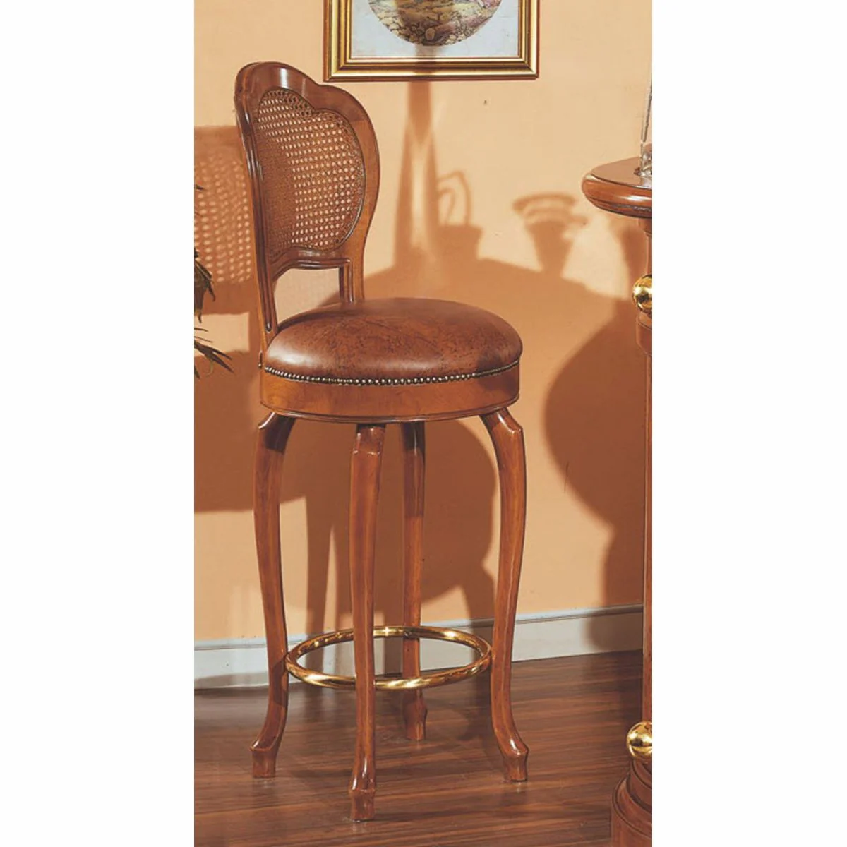 Luxury Baroque Leather Bar Chair Brown / Gold H. 118 cm - Bar Furniture - Made in Italy