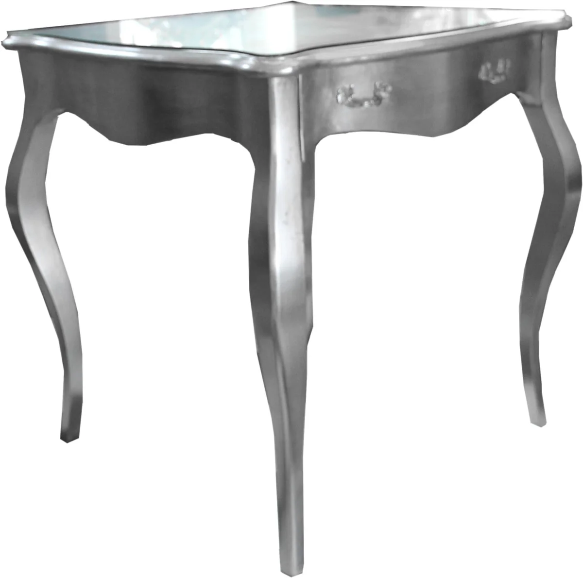 Baroque dining table silver with drawer 80 x 80 cm - dining room table furniture