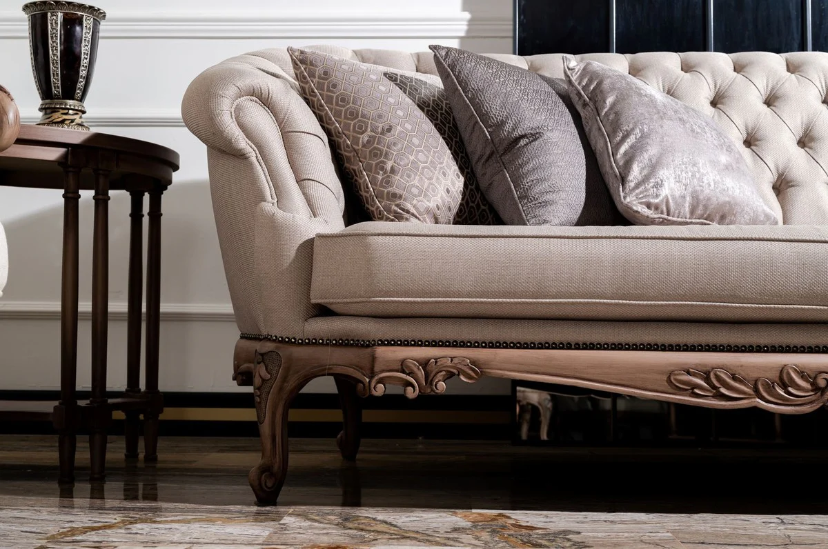 Luxury Baroque Sofa Cream / Brown - Handmade Living Room Sofa in Baroque Style - Baroque Living Room Furniture